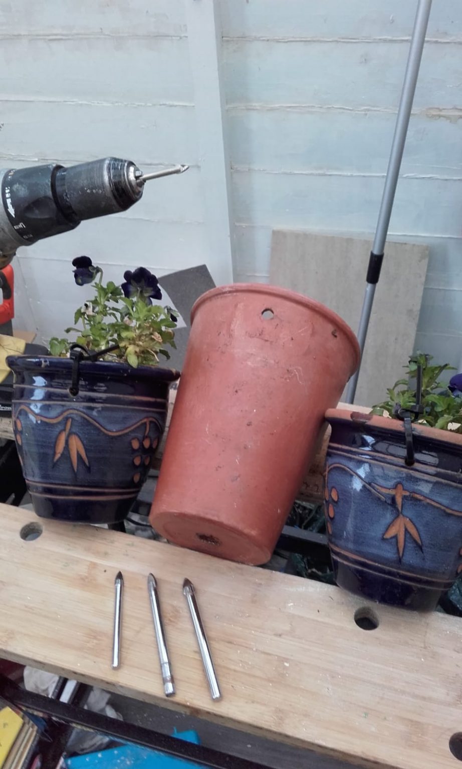Drilling holes in ceramic flower pots Pentlands Men's Shed